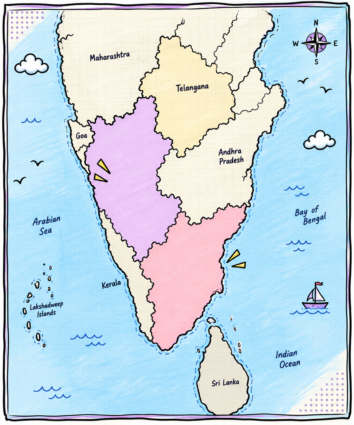 South India map - Tamil Nadu and Karnataka highlighted